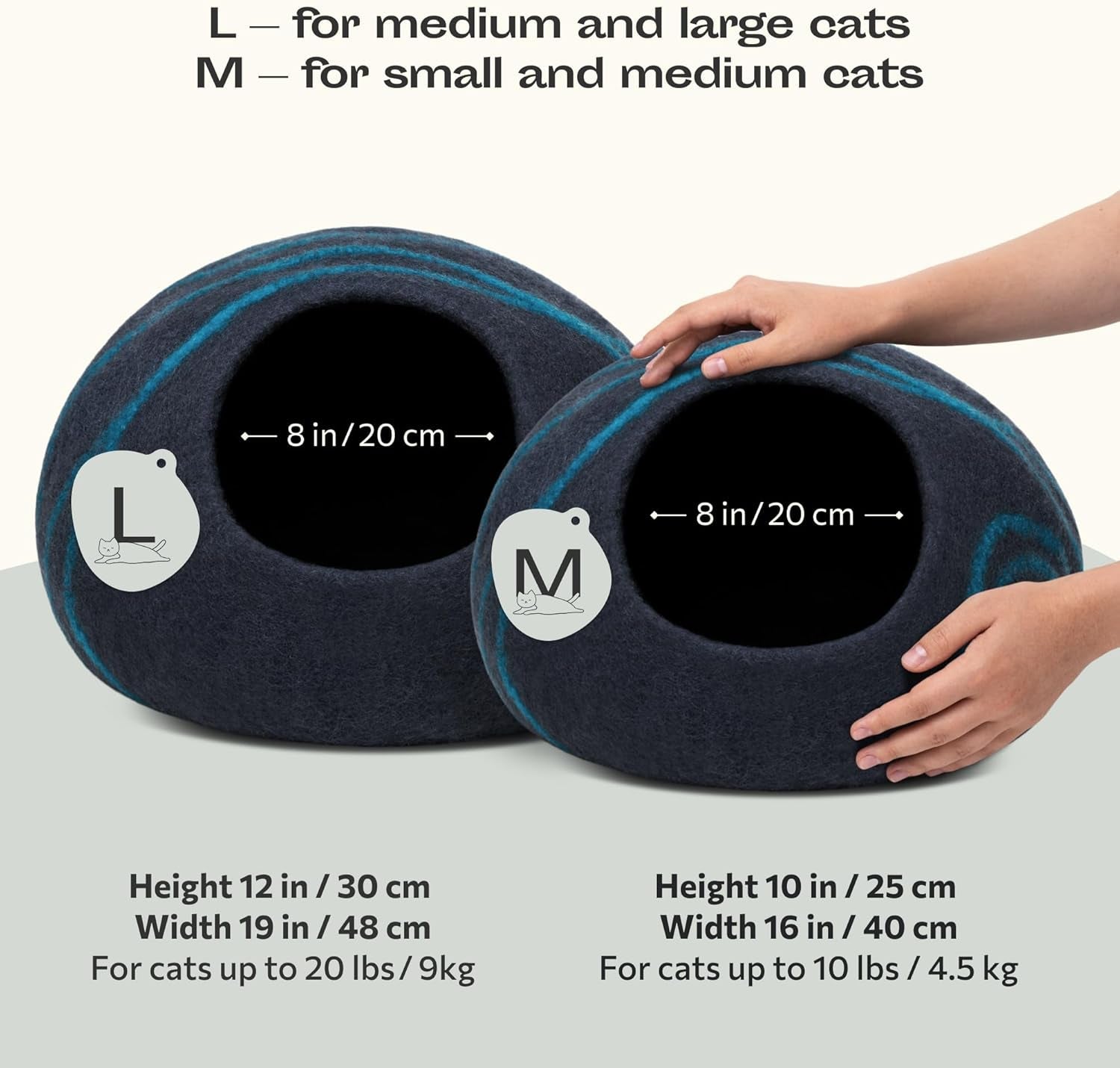 Luxurious Handmade Merino Wool Cat Cave - Cozy Black Aqua Bed for Indoor Cats (Large) - Journey Must Haves