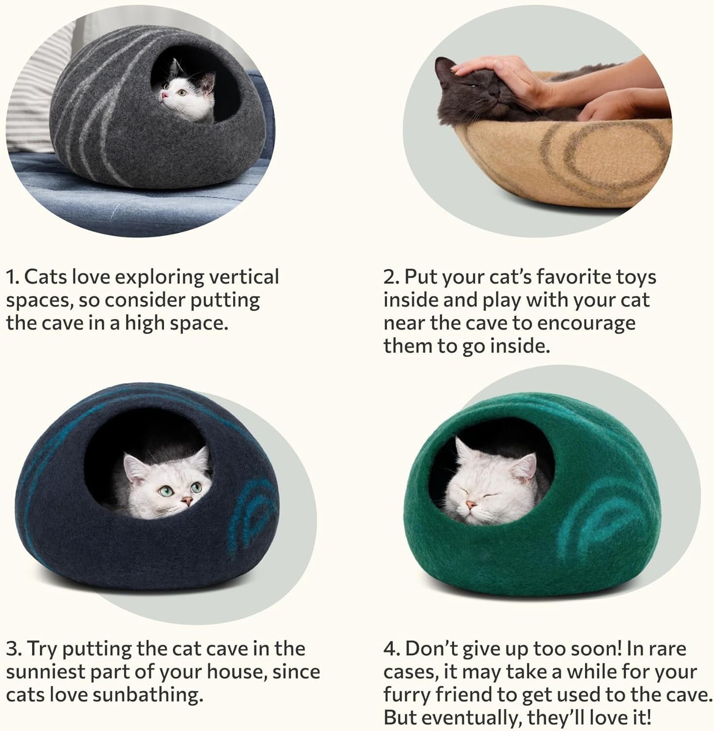 Luxurious Handmade Merino Wool Cat Cave - Cozy Black Aqua Bed for Indoor Cats (Large) - Journey Must Haves