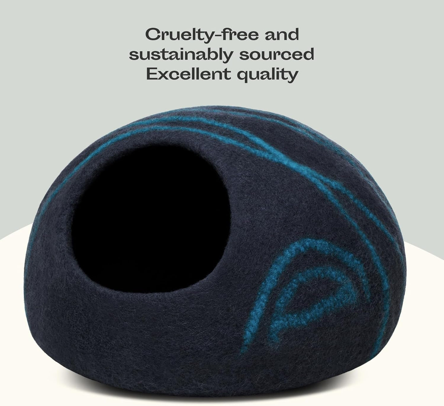 Luxurious Handmade Merino Wool Cat Cave - Cozy Black Aqua Bed for Indoor Cats (Large) - Journey Must Haves