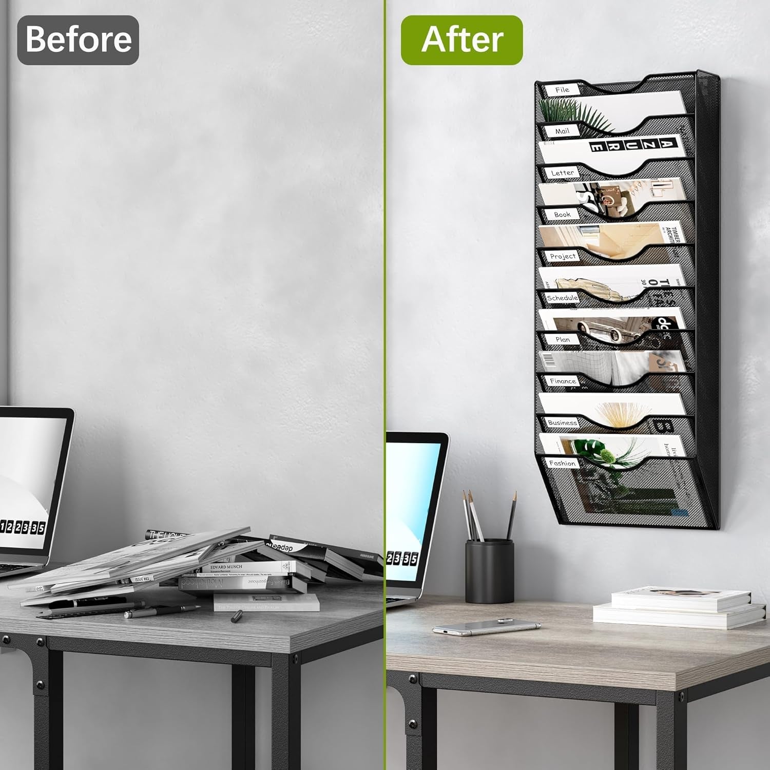 Maximize Your Space with the 10 Pocket Black Mesh Wall File Organizer - Perfect for Home, Office, and Classroom! - Journey Must Haves
