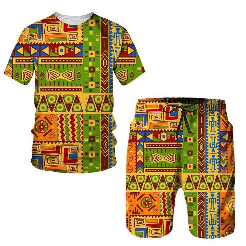 Men's African Print Short Sleeve T-Shirt and Shorts Set - Journey Must Haves