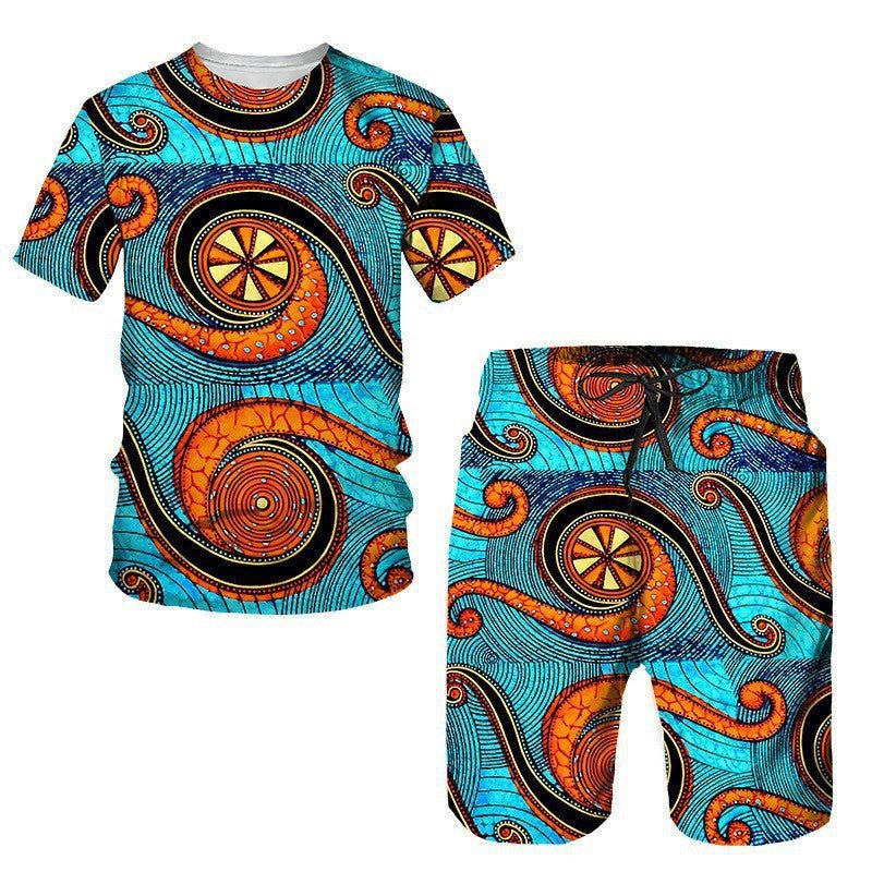 Men's African Print Short Sleeve T-Shirt and Shorts Set - Journey Must Haves