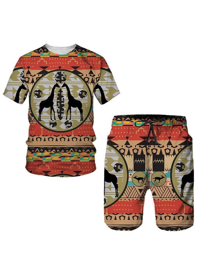 Men's African Print Short Sleeve T-Shirt and Shorts Set - Journey Must Haves