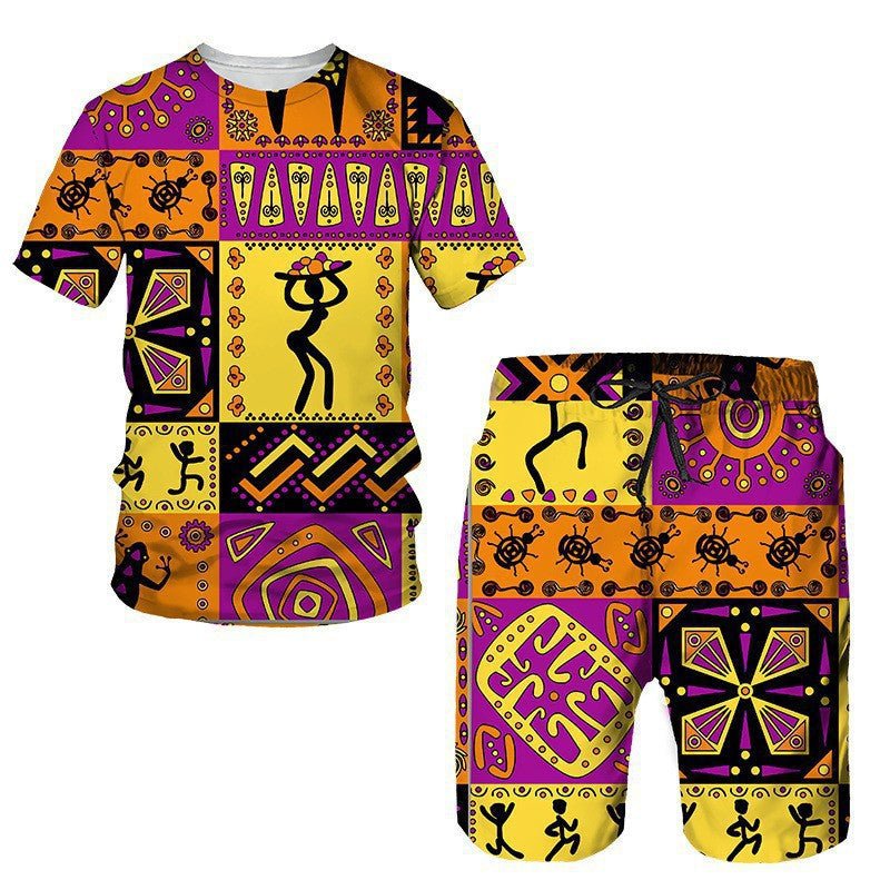Men's African Print Short Sleeve T-Shirt and Shorts Set - Journey Must Haves