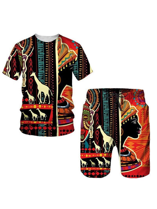 Men's African Print Short Sleeve T-Shirt and Shorts Set - Journey Must Haves
