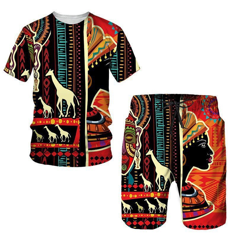 Men's African Print Short Sleeve T-Shirt and Shorts Set - Journey Must Haves