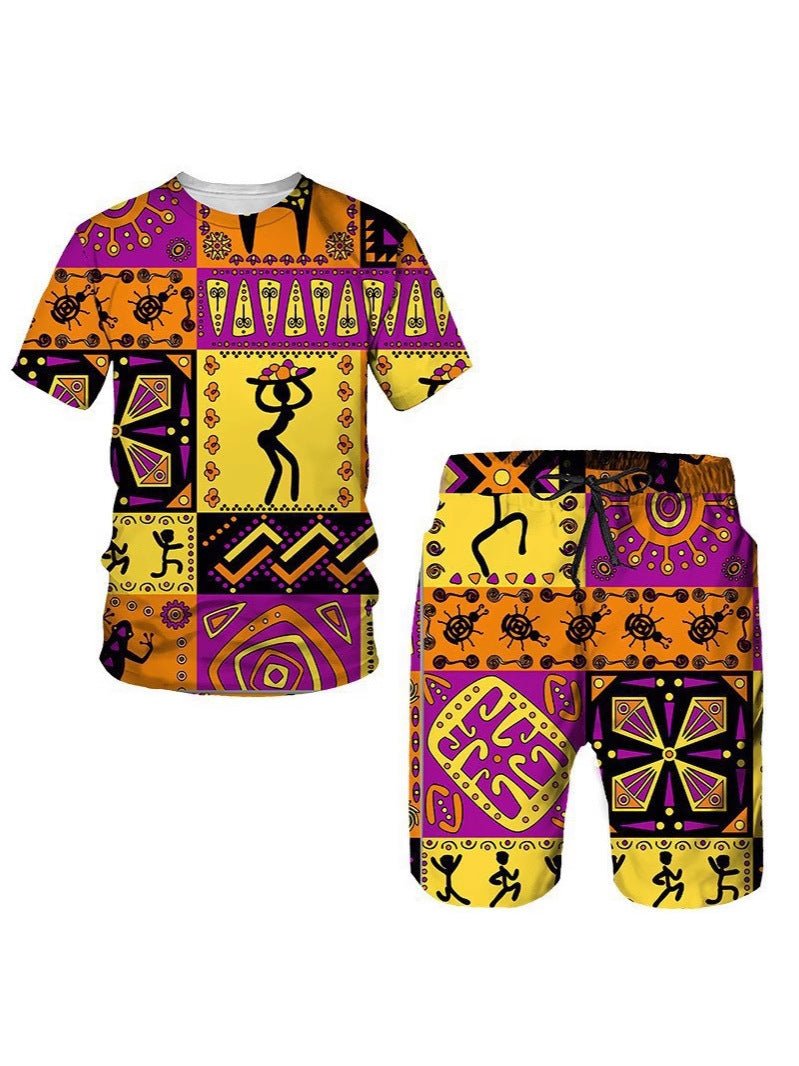 Men's African Print Short Sleeve T-Shirt and Shorts Set - Journey Must Haves