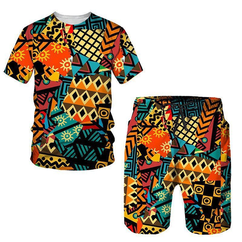 Men's African Print Short Sleeve T-Shirt and Shorts Set - Journey Must Haves