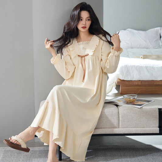 Nightgown for Women, Spring and Autumn, Pure Cotton, 2025 New Style, Long - Sleeved, Long Dress, Ladylike Style, Plus Size, Loose Fit, Maternity Loungewear - Journey Must Haves