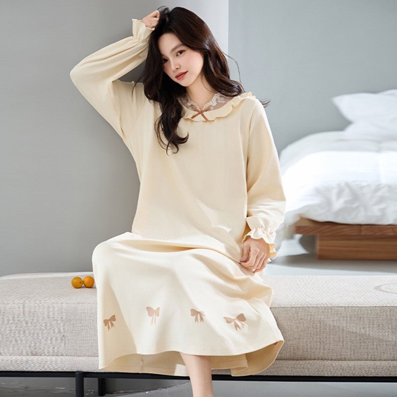 Nightgown for Women, Spring and Autumn, Pure Cotton, 2025 New Style, Long - Sleeved, Long Dress, Ladylike Style, Plus Size, Loose Fit, Maternity Loungewear - Journey Must Haves