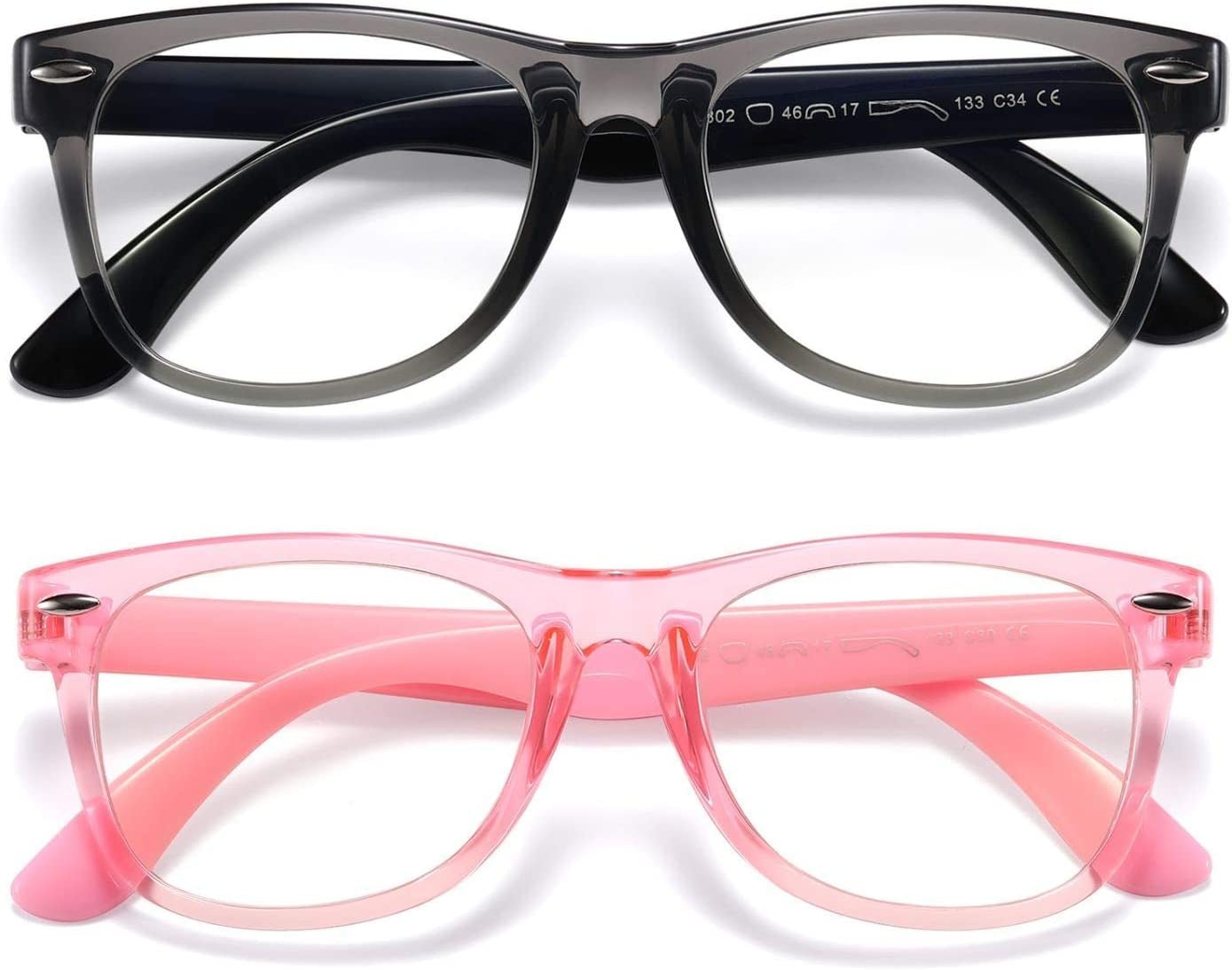 Protect Your Child's Eyes with Our Stylish 2 - Pack of Blue Light Blocking Glasses for Kids Ages 3 - 9 - Anti Blue Light & Headache Relief in Transparent Black and Pink - Journey Must Haves