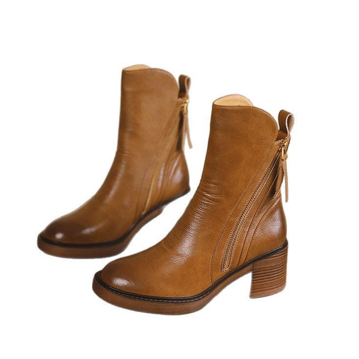 Retro Side Zipper Thick Heel Womens Boots - Journey Must Haves