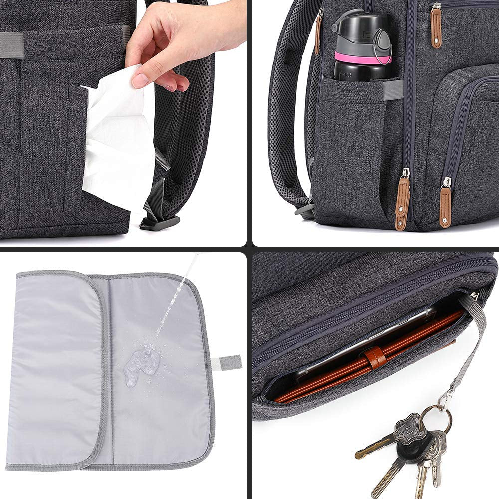 Stylish and Spacious Diaper Bag Backpack - Perfect for Moms and Dads on the Go with Changing Pad and Stroller Straps in Dark Gray - Journey Must Haves