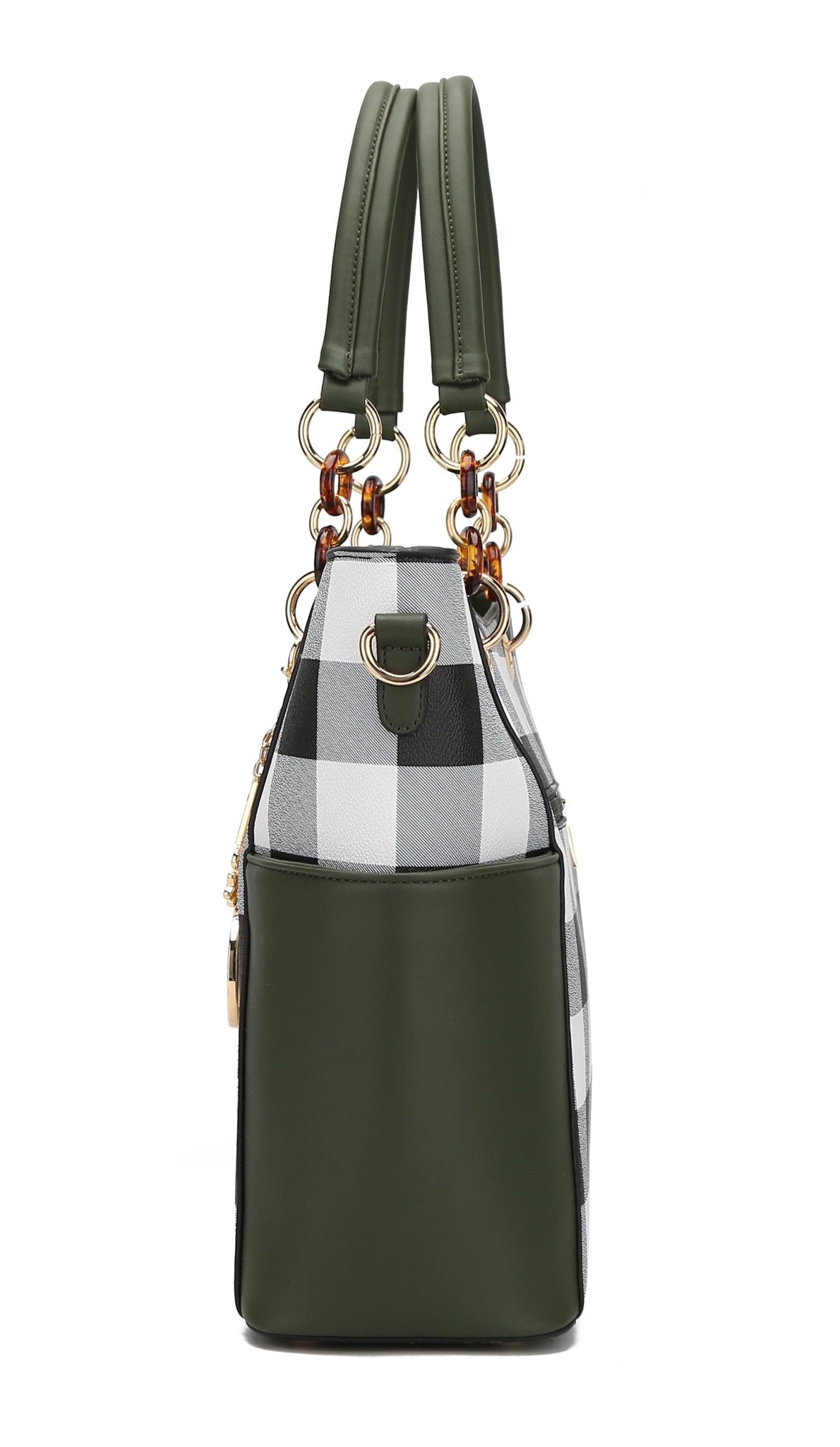 Stylish Bonita Checker Women's Tote Bag & Wallet Set - Luxurious Vegan Leather Shopper by Mia K in Checkered Cognac Brown - Journey Must Haves