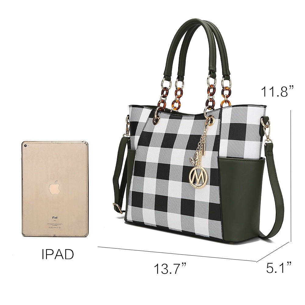 Stylish Bonita Checker Women's Tote Bag & Wallet Set - Luxurious Vegan Leather Shopper by Mia K in Checkered Cognac Brown - Journey Must Haves