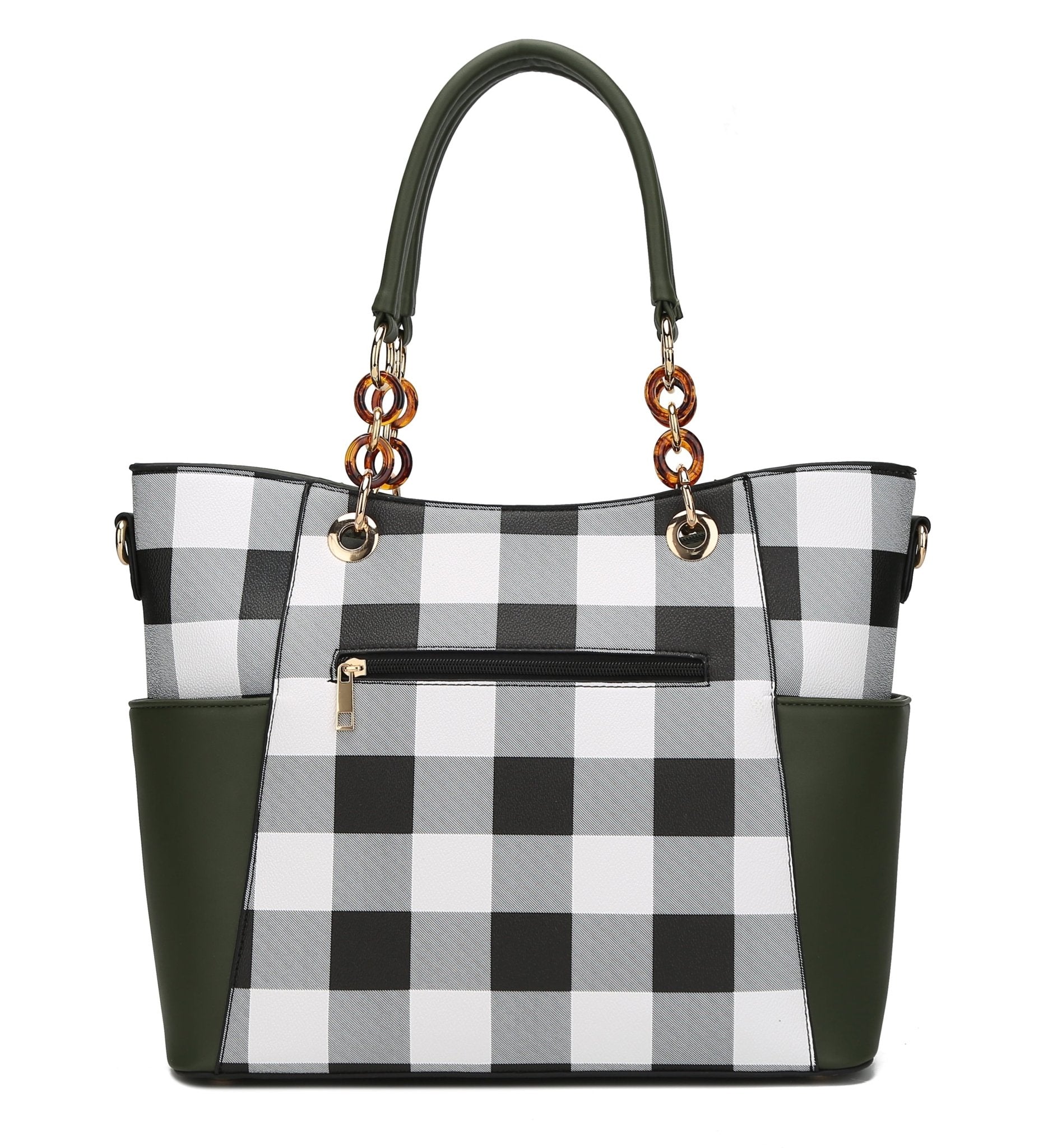 Stylish Bonita Checker Women's Tote Bag & Wallet Set - Luxurious Vegan Leather Shopper by Mia K in Checkered Cognac Brown - Journey Must Haves