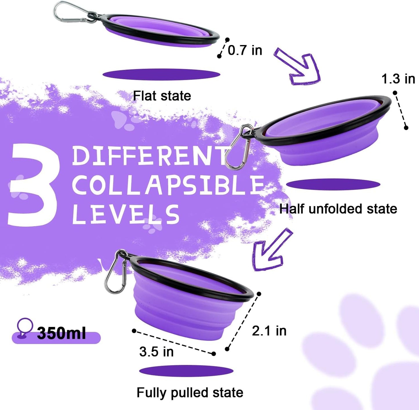 Travel - Friendly Collapsible Dog Bowls - 2 - Pack Portable Silicone Water and Food Dishes for Dogs and Cats with Carabiners - Journey Must Haves