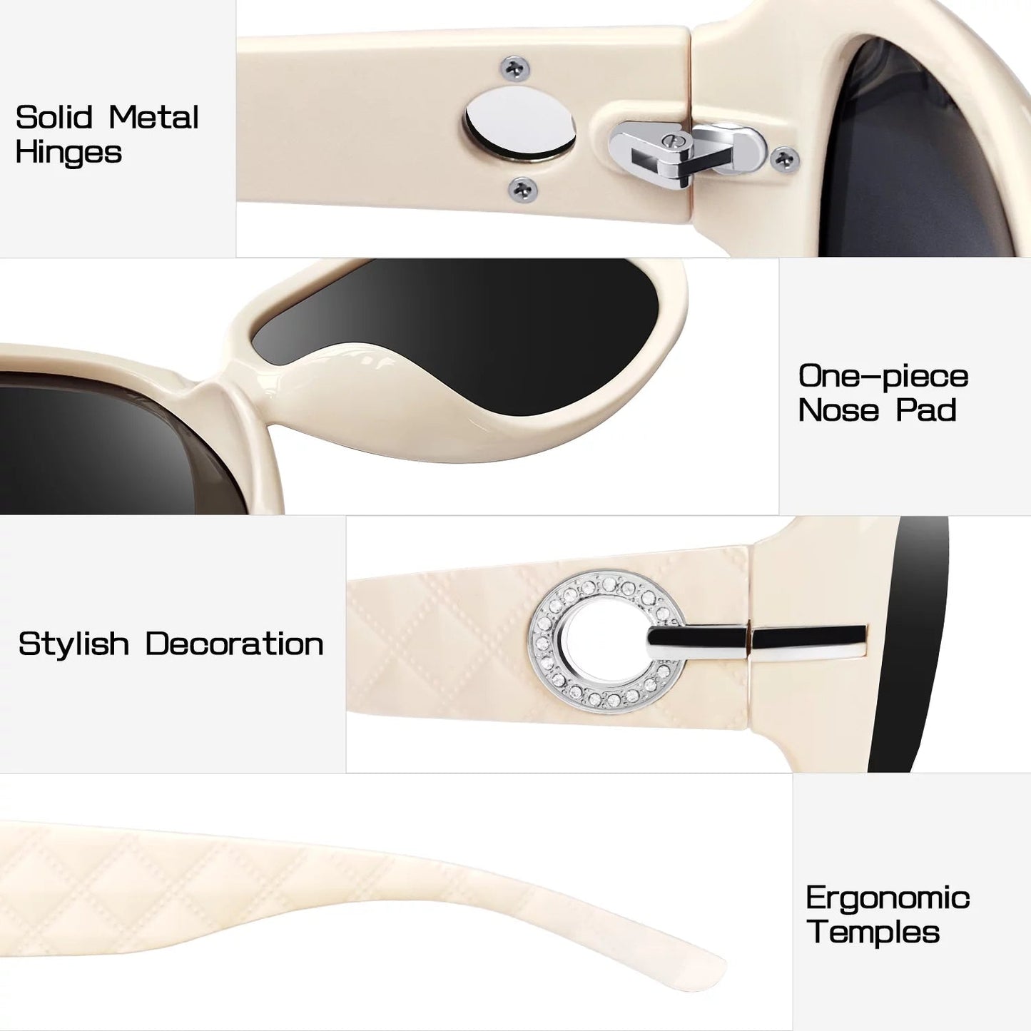 Trendy Oversized Polarized Sunglasses for Women with Sparkling Diamond Frame - Ultimate UV Protection in Light Beige - Journey Must Haves