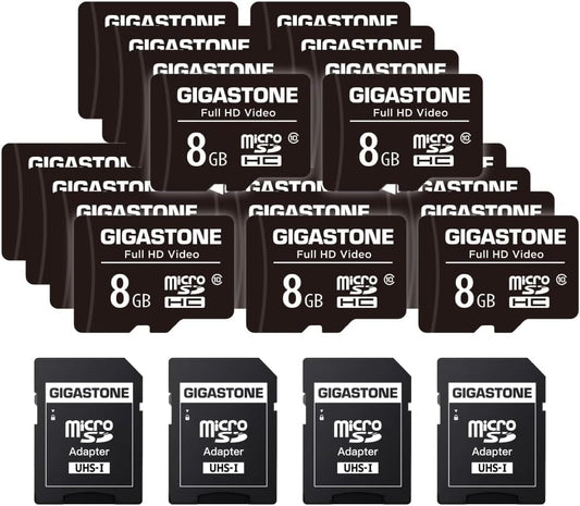Ultimate 20 - Pack 8GB Micro SD Cards for Full HD Video - Perfect for Cameras, Drones, and Security Systems with Adapters - Journey Must Haves