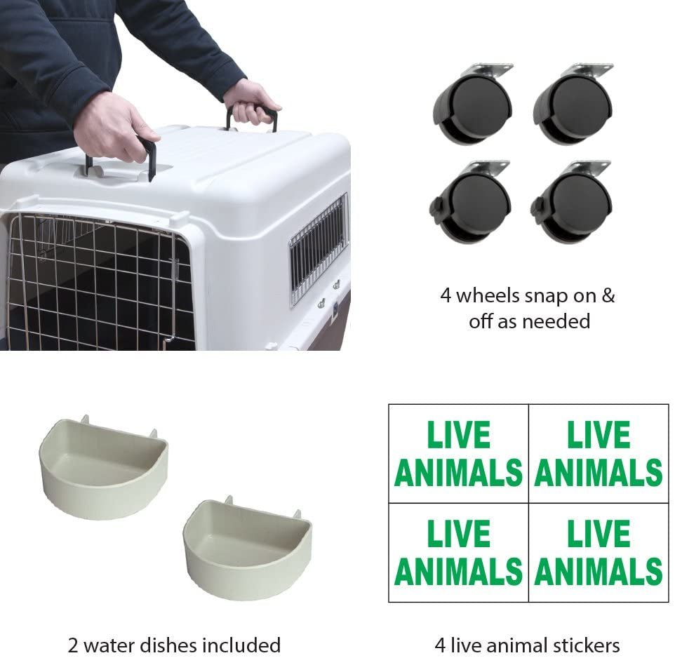 Ultimate Large Travel Dog Crate with Wheels - Airline Approved Kennel in Gray - Journey Must Haves