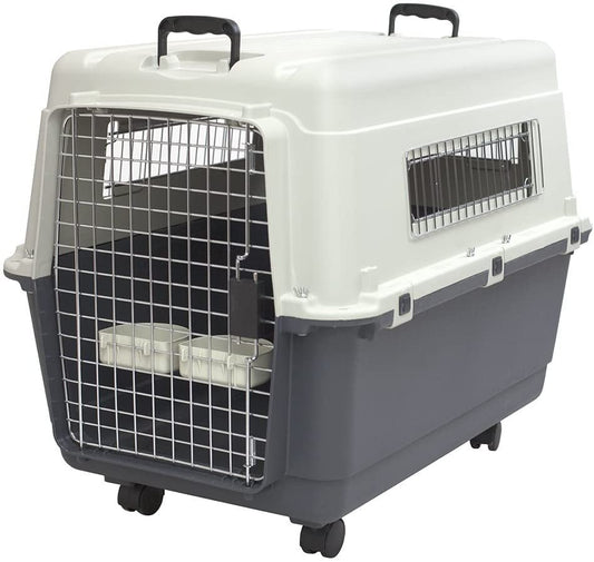 Ultimate Large Travel Dog Crate with Wheels - Airline Approved Kennel in Gray - Journey Must Haves