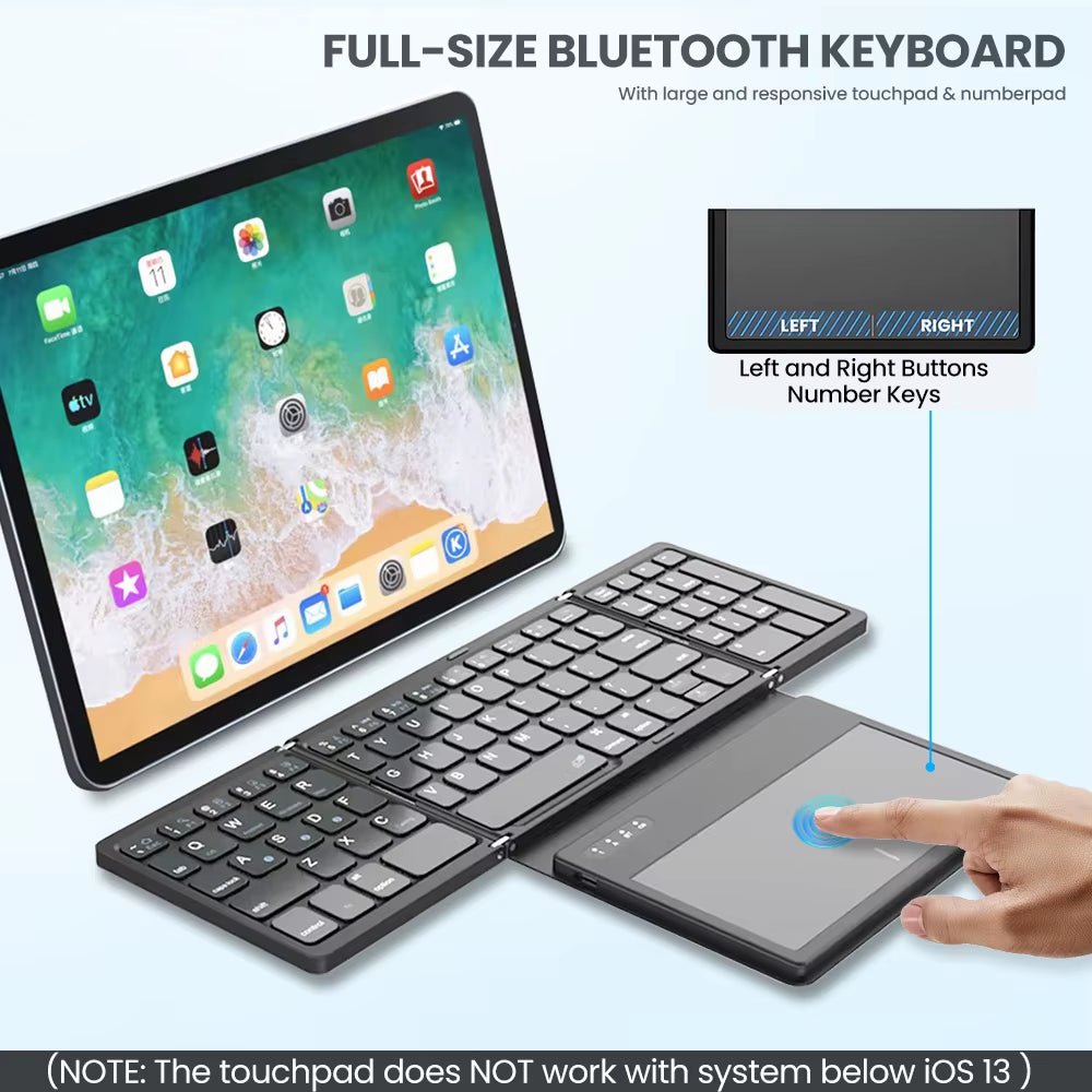 Ultimate Portable Quadruple Folding Bluetooth Keyboard with Touchpad for Seamless Typing on Windows, Android, and iOS Devices - Journey Must Haves