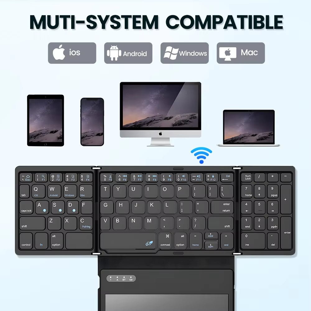Ultimate Portable Quadruple Folding Bluetooth Keyboard with Touchpad for Seamless Typing on Windows, Android, and iOS Devices - Journey Must Haves
