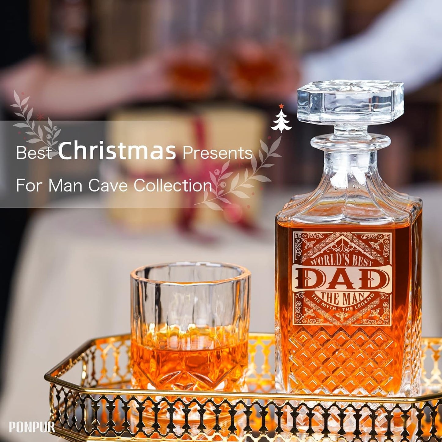 Ultimate Whiskey Decanter Set for Dad - Perfect Birthday and Christmas Gift with 2 Glasses and Chilling Stones - Journey Must Haves