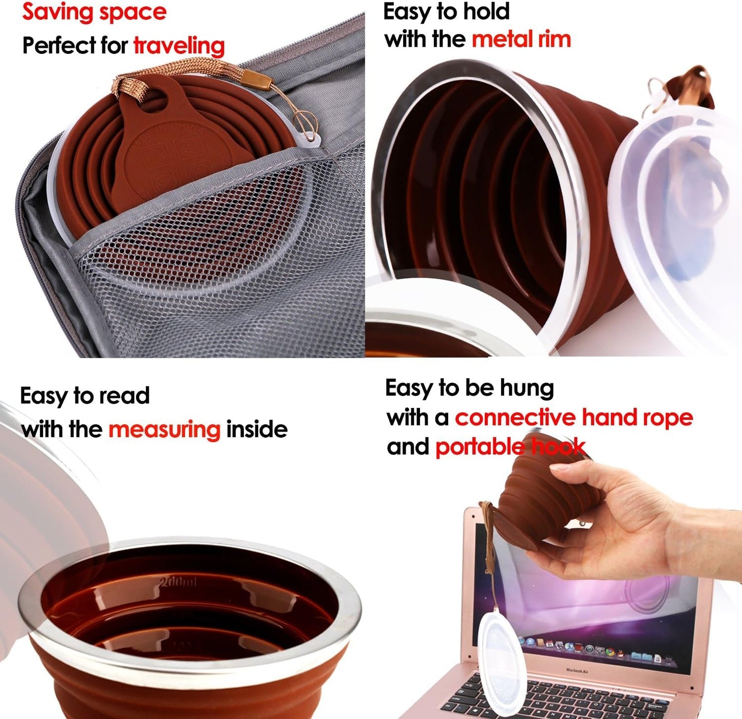 Versatile Silicone Collapsible Travel Cup - Expandable and Portable Drinking Cup Set with Lids for Outdoor Adventures - Journey Must Haves