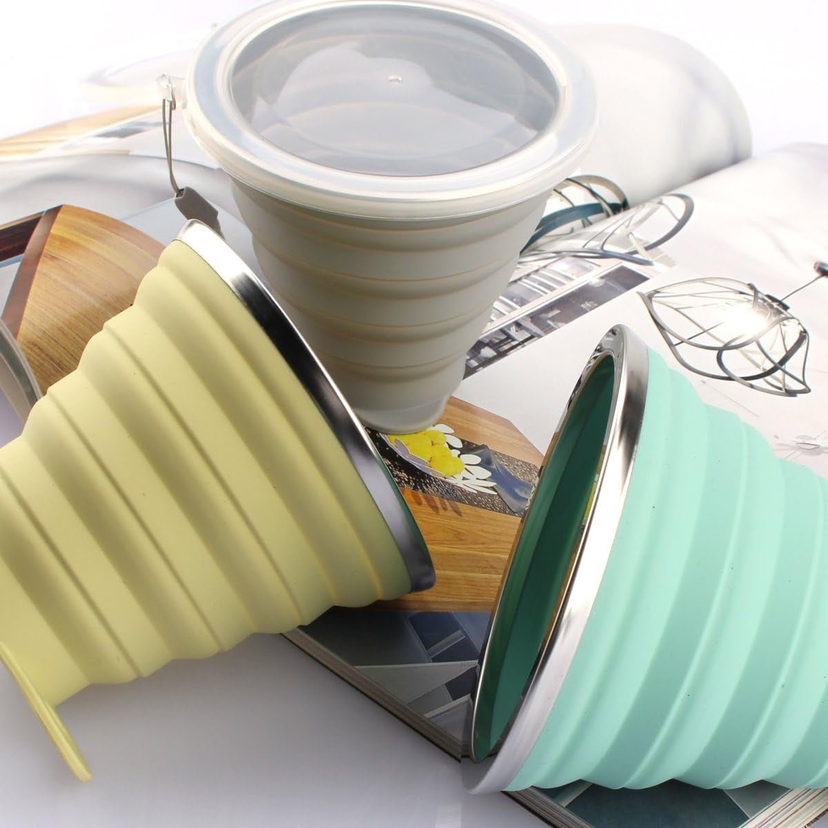 Versatile Silicone Collapsible Travel Cup - Expandable and Portable Drinking Cup Set with Lids for Outdoor Adventures - Journey Must Haves