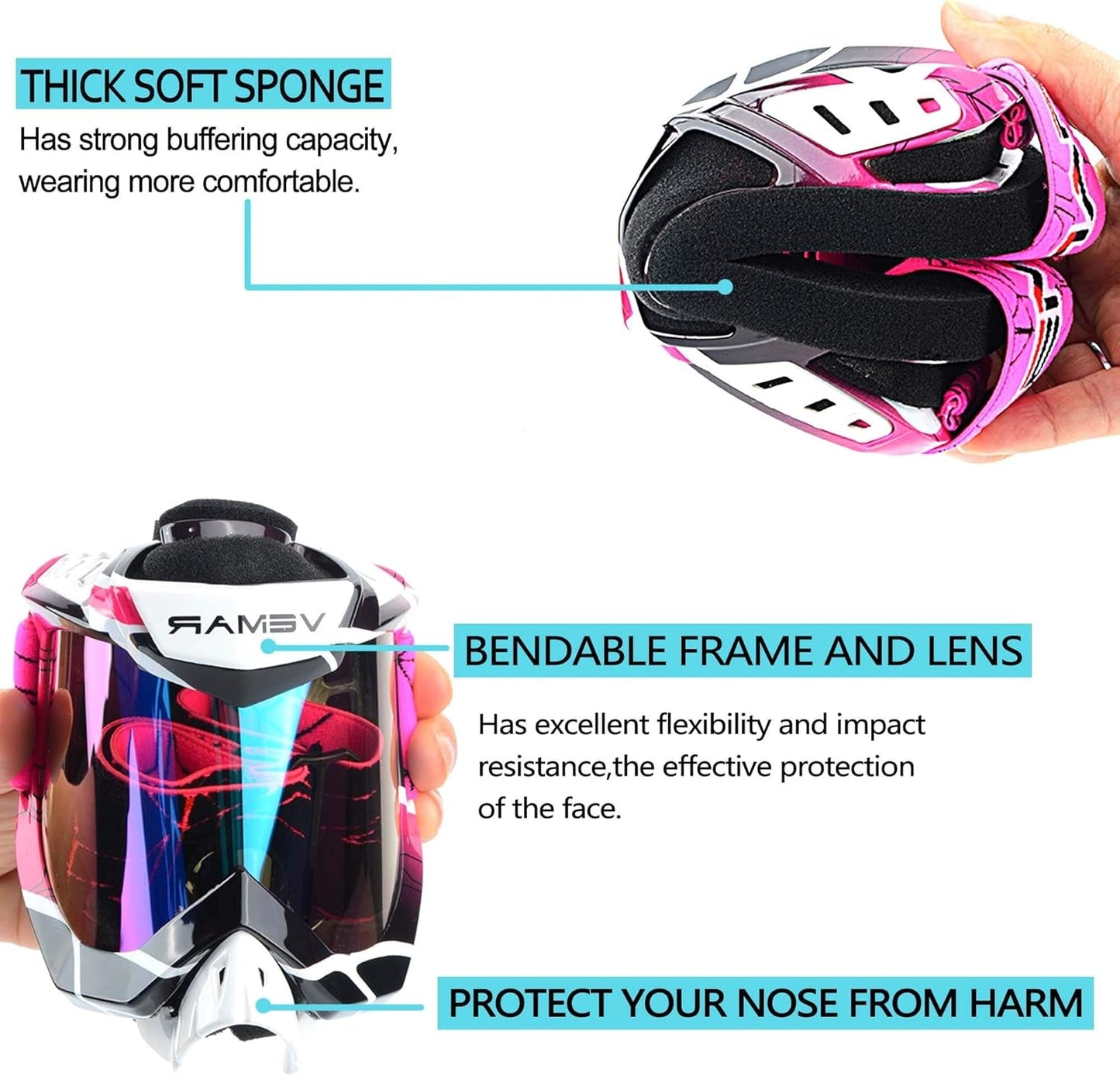 Vibrant Pink Motorcycle Motocross Goggles - Ultimate Protection for ATV Racing, Dirt Biking, and Outdoor Adventures - Journey Must Haves