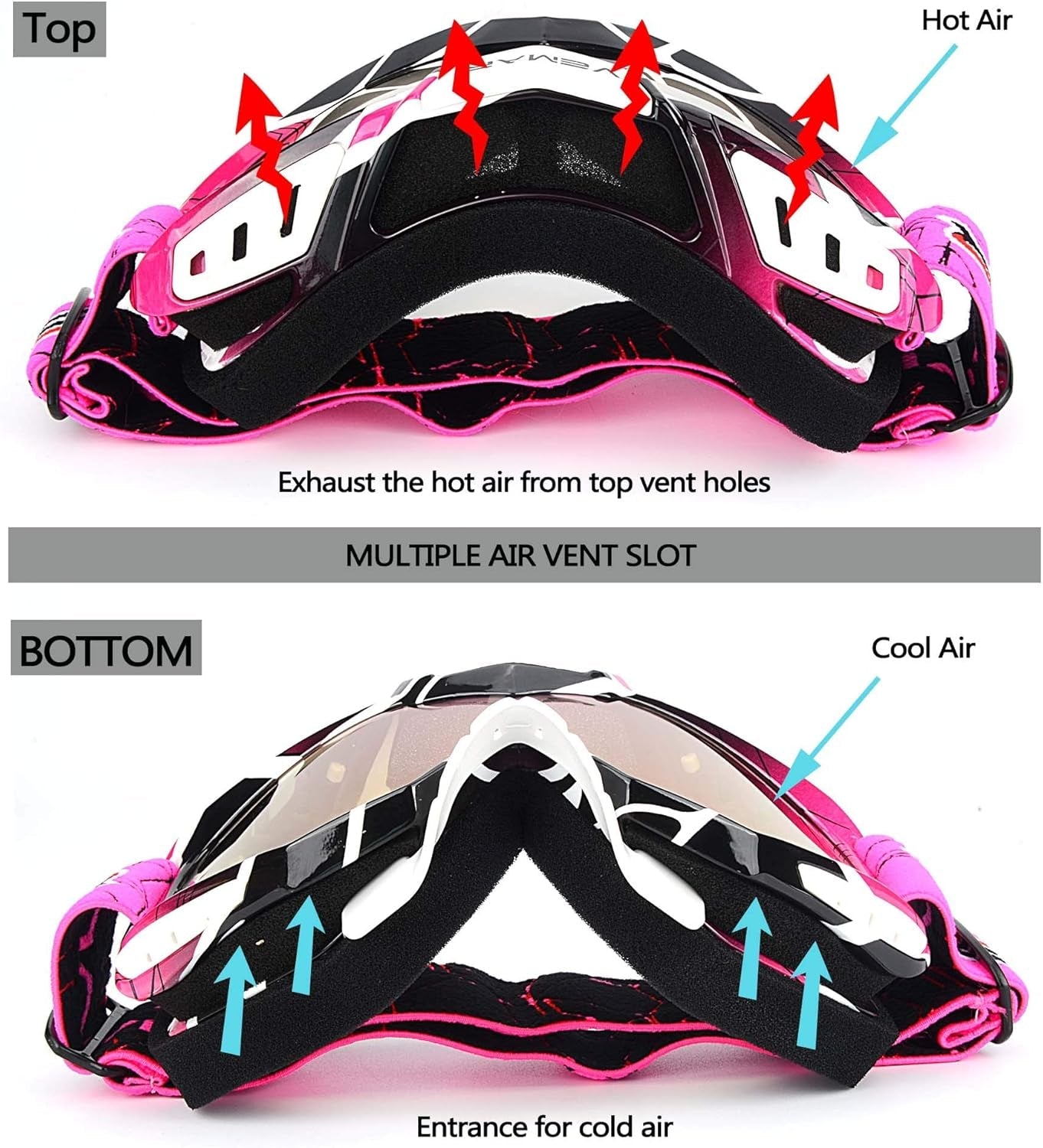 Vibrant Pink Motorcycle Motocross Goggles - Ultimate Protection for ATV Racing, Dirt Biking, and Outdoor Adventures - Journey Must Haves