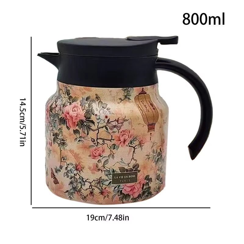 Vintage Floral Pattern Tea Thermos Coffee Pot Tea Separation Thermal Insulation Pot Household Simple Pattern Exquisite - Journey Must Haves