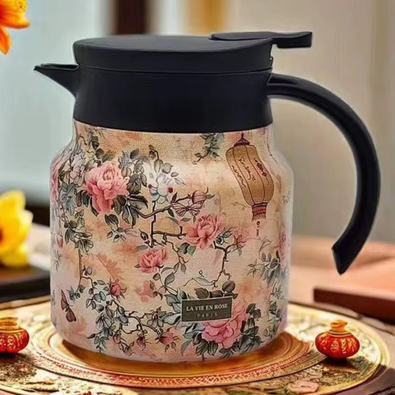 Vintage Floral Pattern Tea Thermos Coffee Pot Tea Separation Thermal Insulation Pot Household Simple Pattern Exquisite - Journey Must Haves