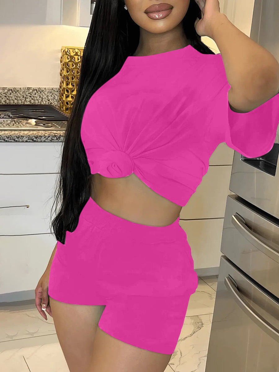 Women's Casual Solid Color T-shirt Two - Piece Set - Journey Must Haves