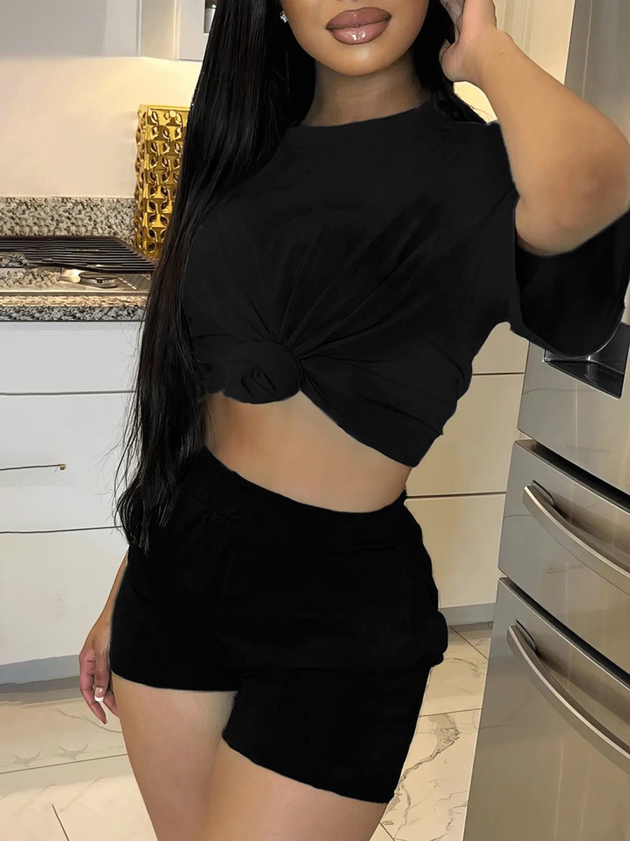 Women's Casual Solid Color T-shirt Two - Piece Set - Journey Must Haves
