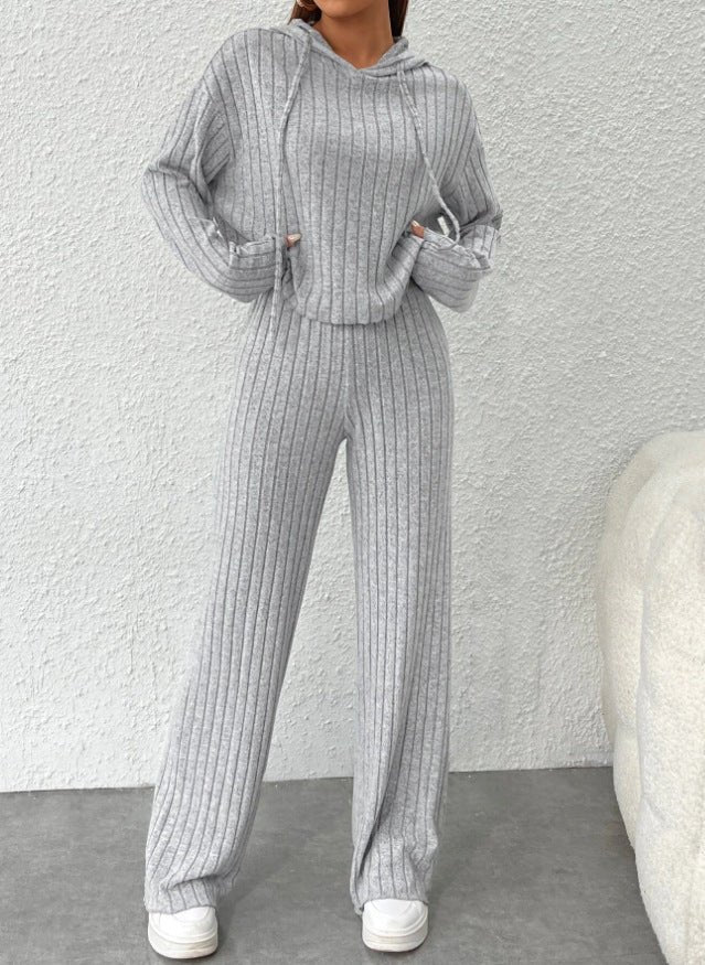 Womens Knitted Hooded Sweatshirt and Pants Set - Journey Must Haves
