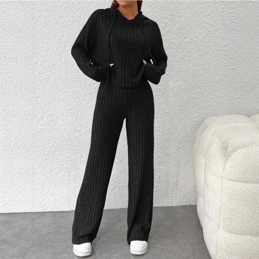 Womens Knitted Hooded Sweatshirt and Pants Set - Journey Must Haves