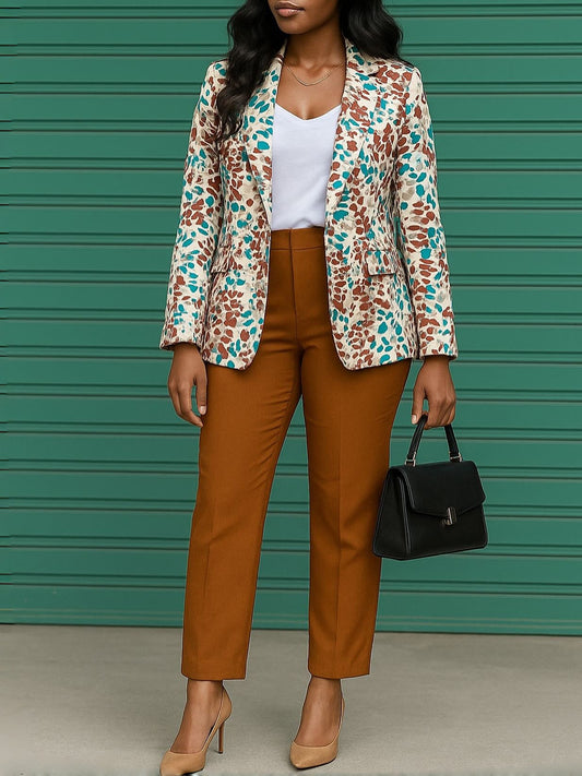 Women's Printed Suit Jacket and Pants Two - Piece Set - Journey Must Haves