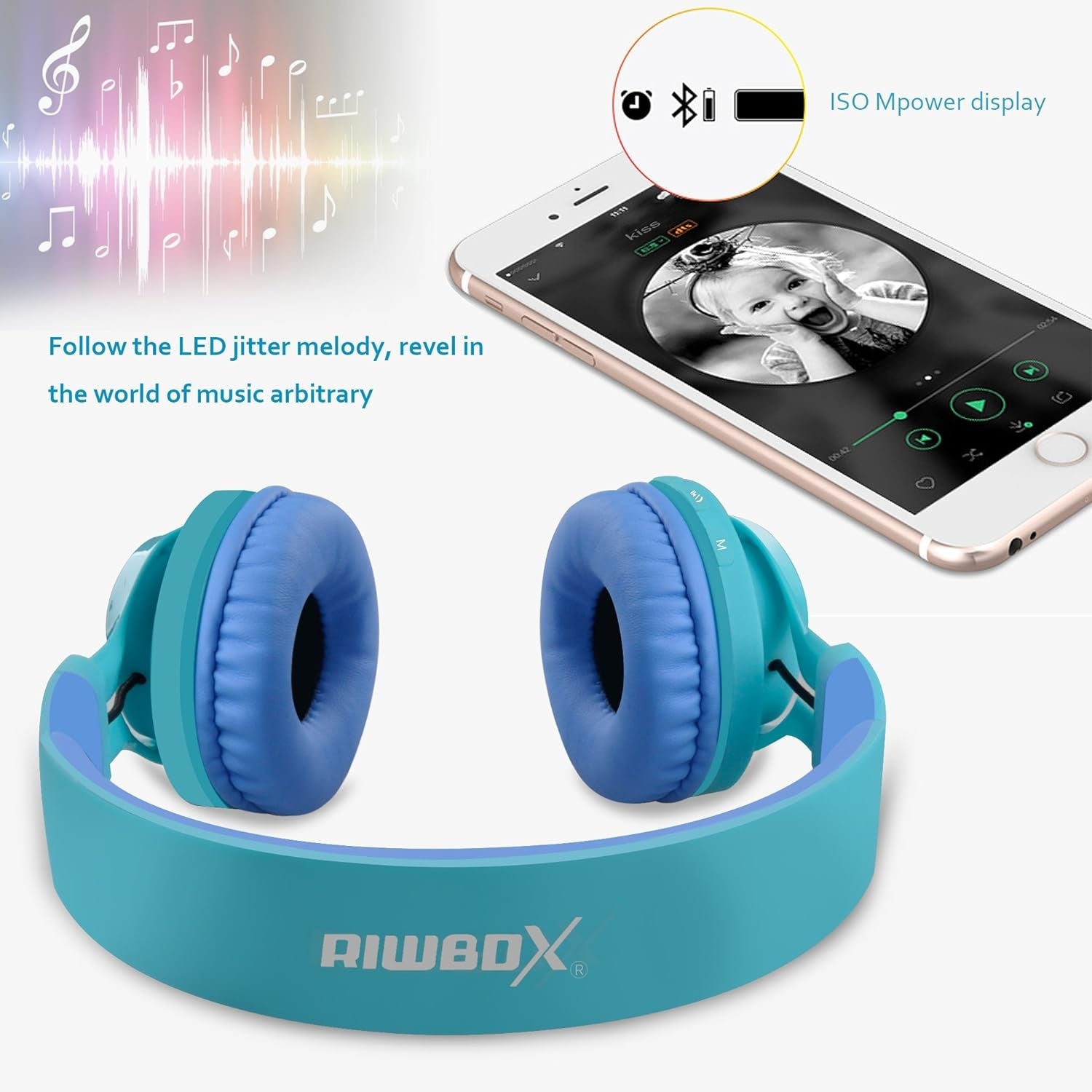 WT - 7S Kids Bluetooth Headphones - Fun LED Light - Up Wireless Stereo Headset with Microphone & Volume Control for Ultimate Entertainment on PC, Tablet, TV & Travel (Blue) - Journey Must Haves